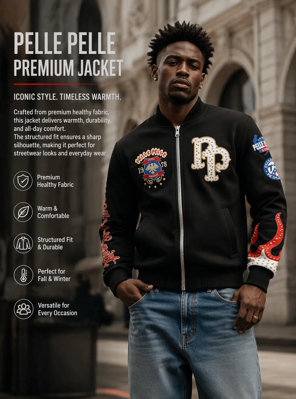 Herren-Pilotenjacke mit Reißverschlusstasche, lässiger Baseballkragen, Pilotenjacke für Outdoor-Sportarten. – Detail 1