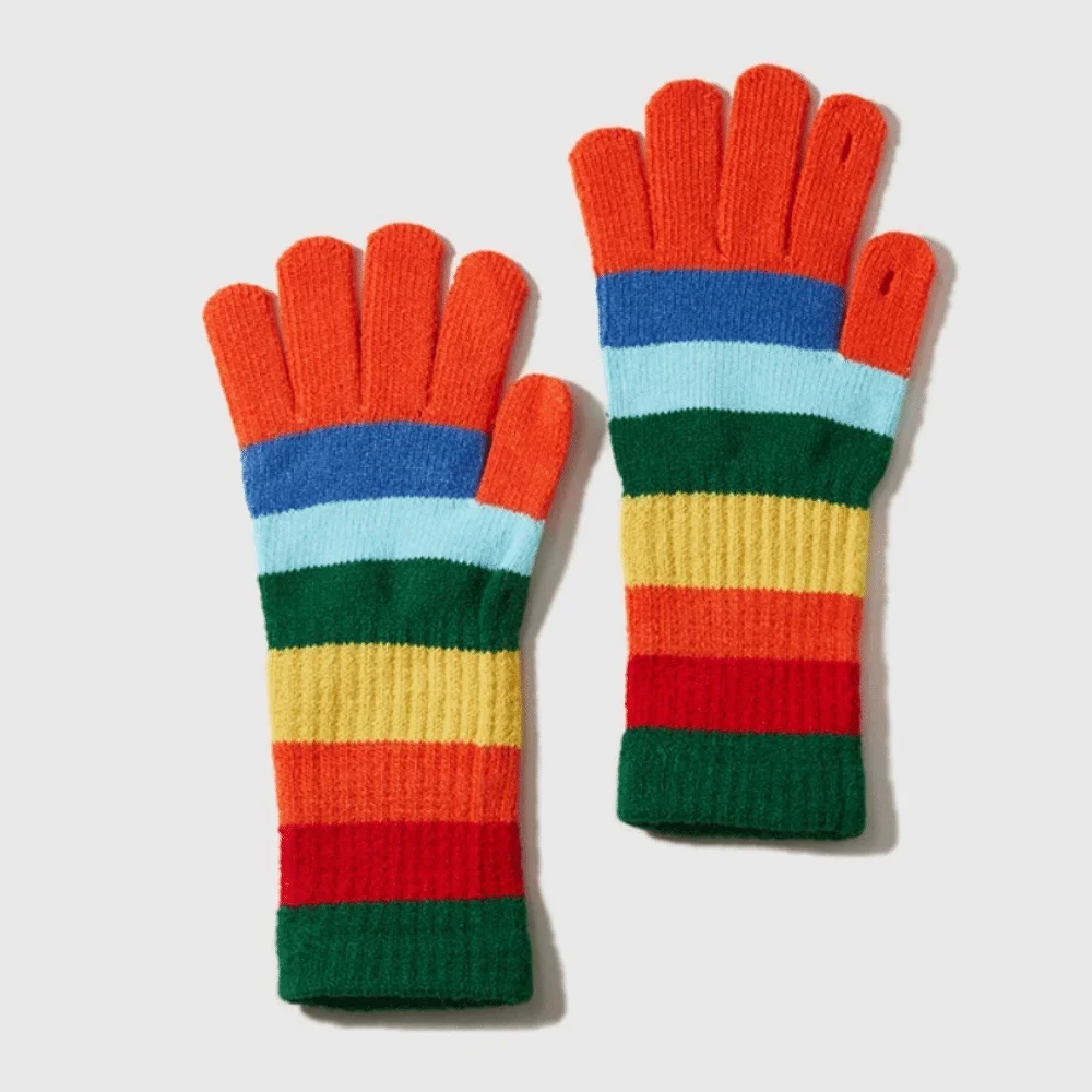 

Korean Rainbow Open Finger Gloves Warm Thickened Women's Gloves Windproof Touch Screen gloves Girl