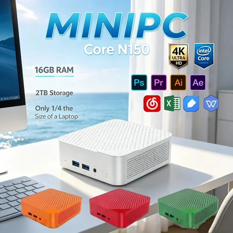 Portable Mini PC Intel Core N150 Win11,16GB+2TB SSD,WiFi6 BT5.2,4K UHD Desktop for Office,Gaming & Professional Video Editing