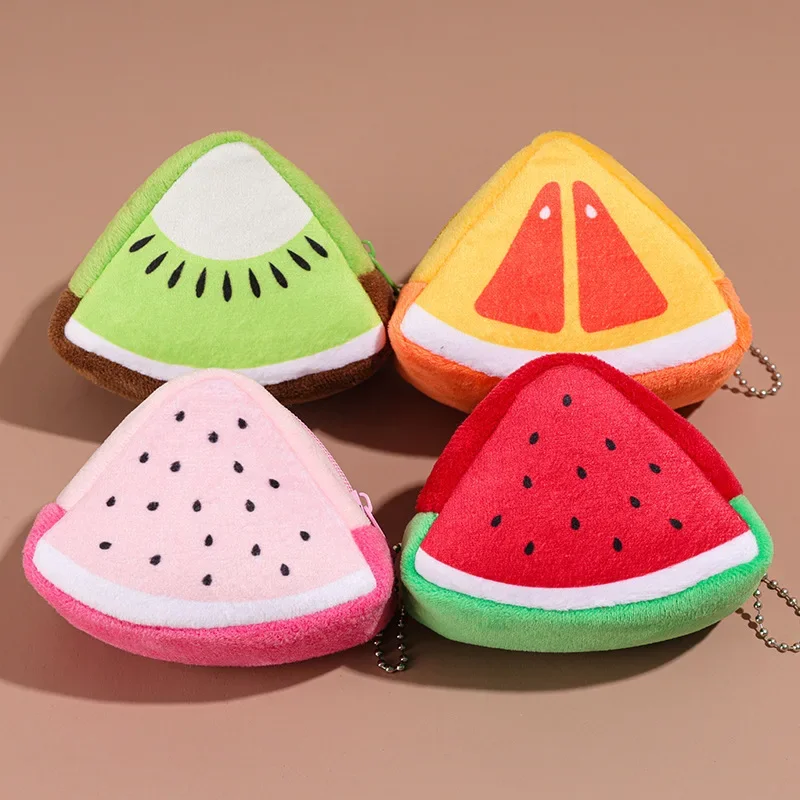 Fruta de peluche de felpa creativa, tridimensional, triangular, fruta cero, BILLETERA, bolsa de monedas, bolsa de llaves, decoración colgante, regalo para niños