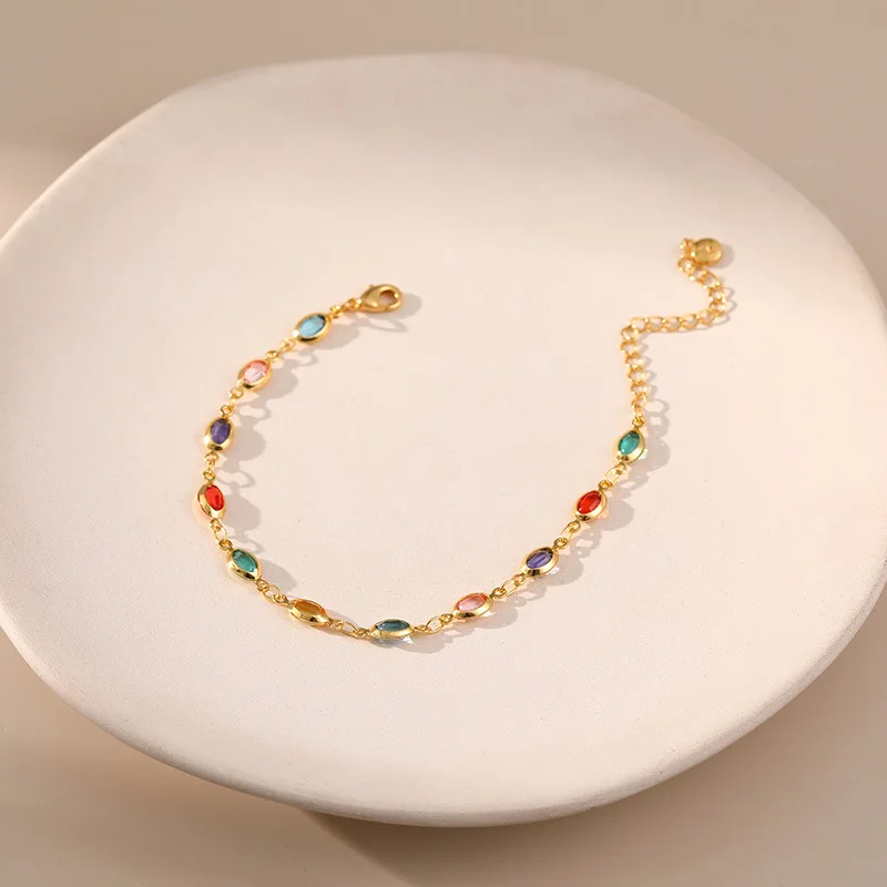 ENHSIR Colorful Zircon Heart Bracelet for Women Simple Sweet Bracelet Party Jewelry Accessories Gift