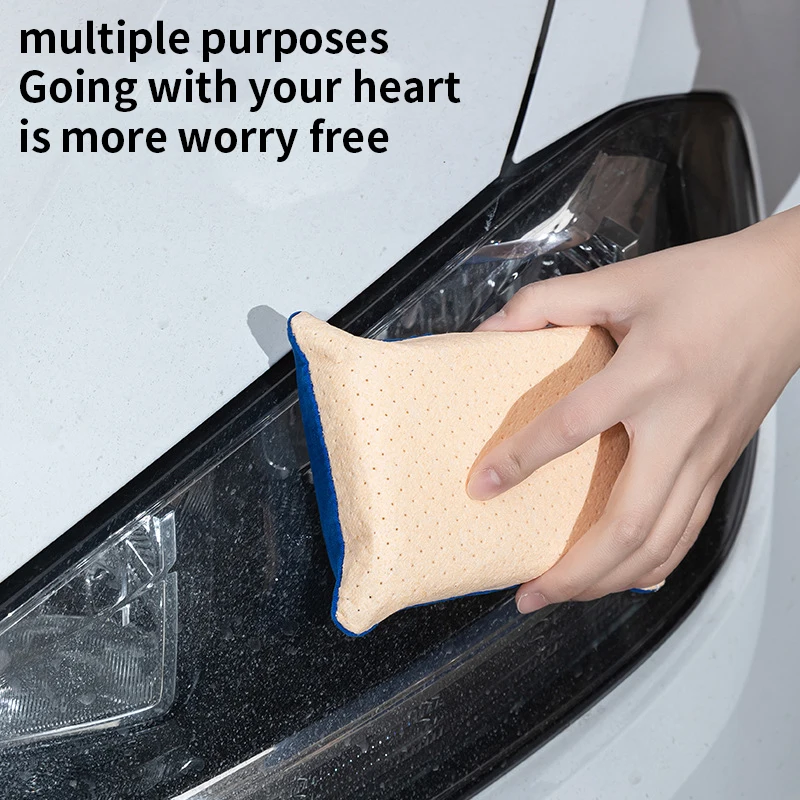Dual-sided Car Cleaning Sponge Block for Glass & Paint, Water Absorbent Defogging Multi-functional Auto Cleaning Tool Accessory
