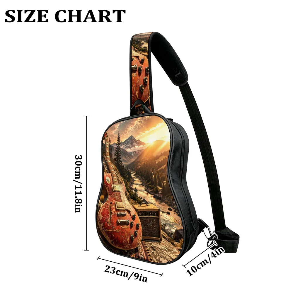 Mountain sunset Men's Guitar Chest Bag, Sling Bag,  Streetwear Sling Shoulder Bag, Urban City Walk, Gift for Music‑LovingTeens