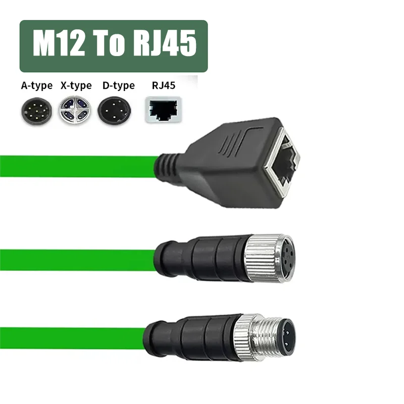 IP67 M12 8Pin X-type to RJ45 Female Head Gigabit Ethernet Extension Cable 4Pin D-type Male A-code Waterproof Connector 1-30M