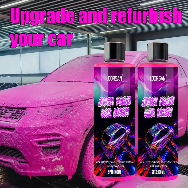 Champú para Lavado de Autos LOORSAN Rosa de Alta Espuma, Jabón de Limpieza con Espuma Densa para una Limpieza Profunda y Suave y Realce del Brillo