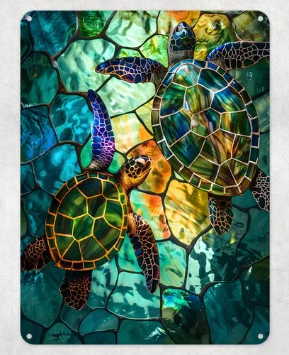 Turtle Stained Glass Metal Poster Wall Tin Sign Man Cave Shed Home Plaque --Tin Sign