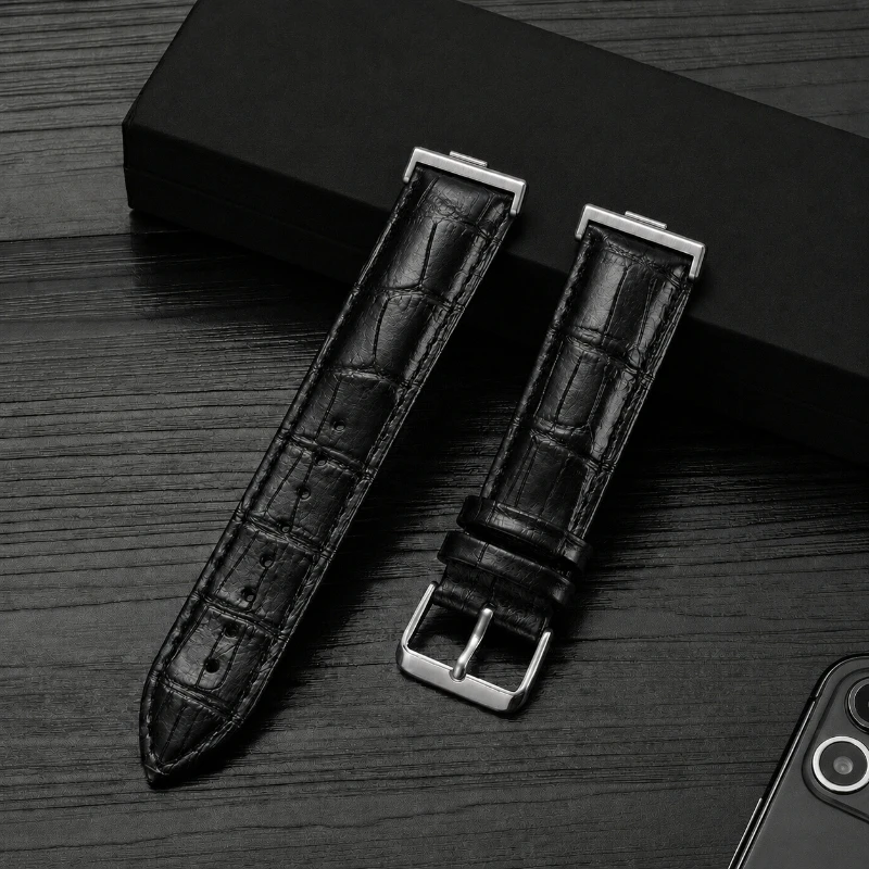 20mm Men Women Crocodile Pattern Design Leather Watch Strap for Huawei watch fit 3/4/4pro/5/5pro Watchbands Smartwatch Bracelets