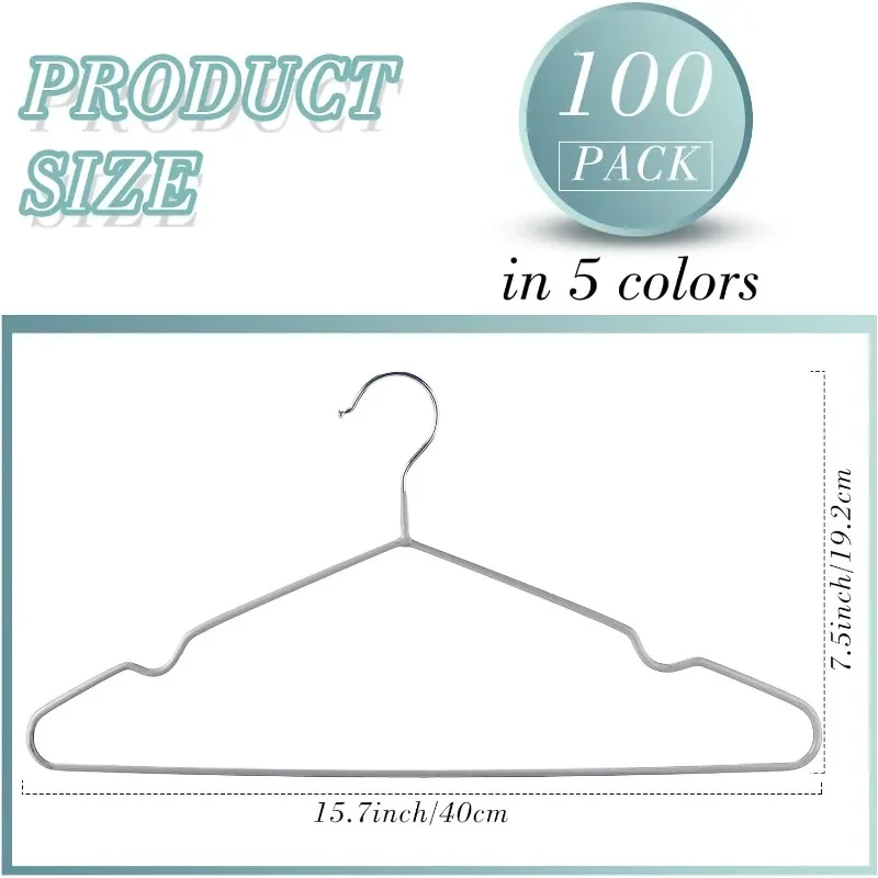 100 Pcs Metal Wire Non Slip Hangers for Clothes Space Saving Hanger Strong 15.7 in Triangle Clothes Hangers for Coat Suit