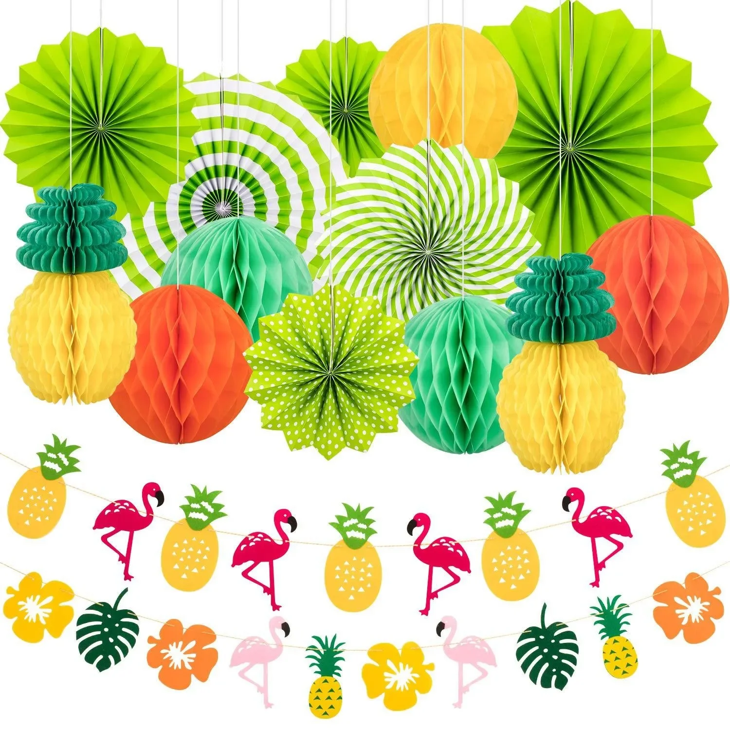 Hawaiian Party Set Nonwoven Flamingo Flag Pineapple Honeycomb Ball Happy Hawai Aloha Summer Beach Birthday Party Decor