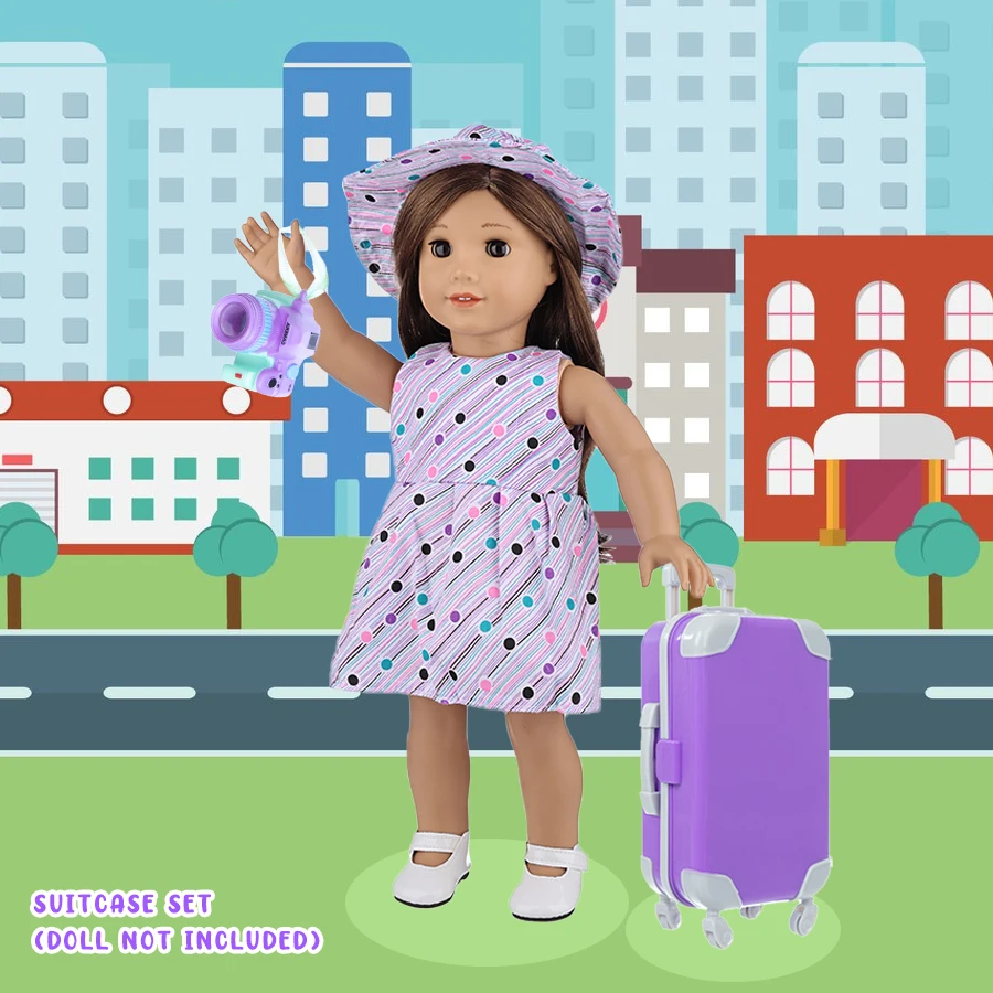 18Inch Doll Dress Phone And Camera Lovely Travel Suitcase Set Girl Doll Outfit Clothes Coat Hoodie Jacket Baby Toys Girl's Gifts