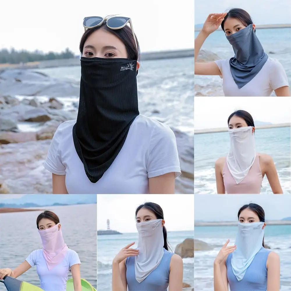 Mask Sun Protection Solid Color Outdoor Face Shield Ice Silk Womne Neckline Mask Men Fishing Face Mask Summer Sunscreen Mask