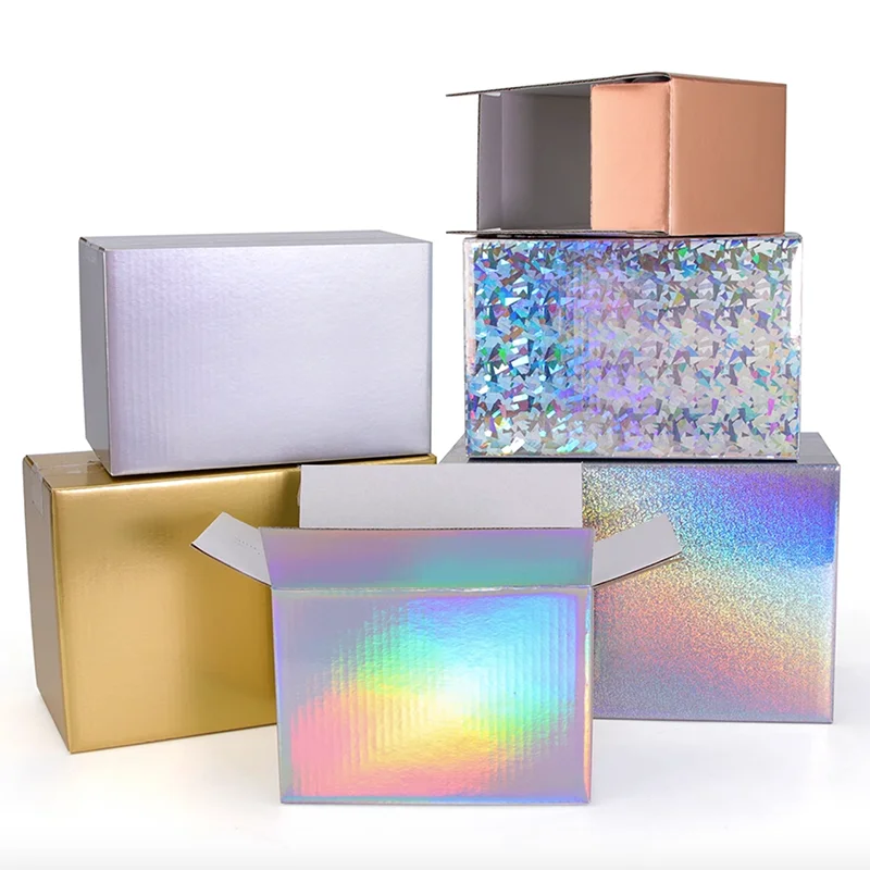 

10Pcs/lot Gold Silver Laser Carton Mail Paper Boxes Three-layer High-quality Corrugated Paper Kraft Packaging Boxes 13x8x9cm