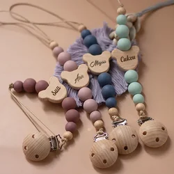 Personalized Custom Name Wooden Baby Pacifier Chain Silicone Bead Dummy Nipple Holder Guard Teether Pendant Newborn Gift Stuff