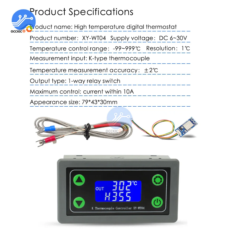 WIFI Remote High Temperature Digital Thermostat K-type Thermocouple High Temperature Controller -99~999 Degrees XY-WT04