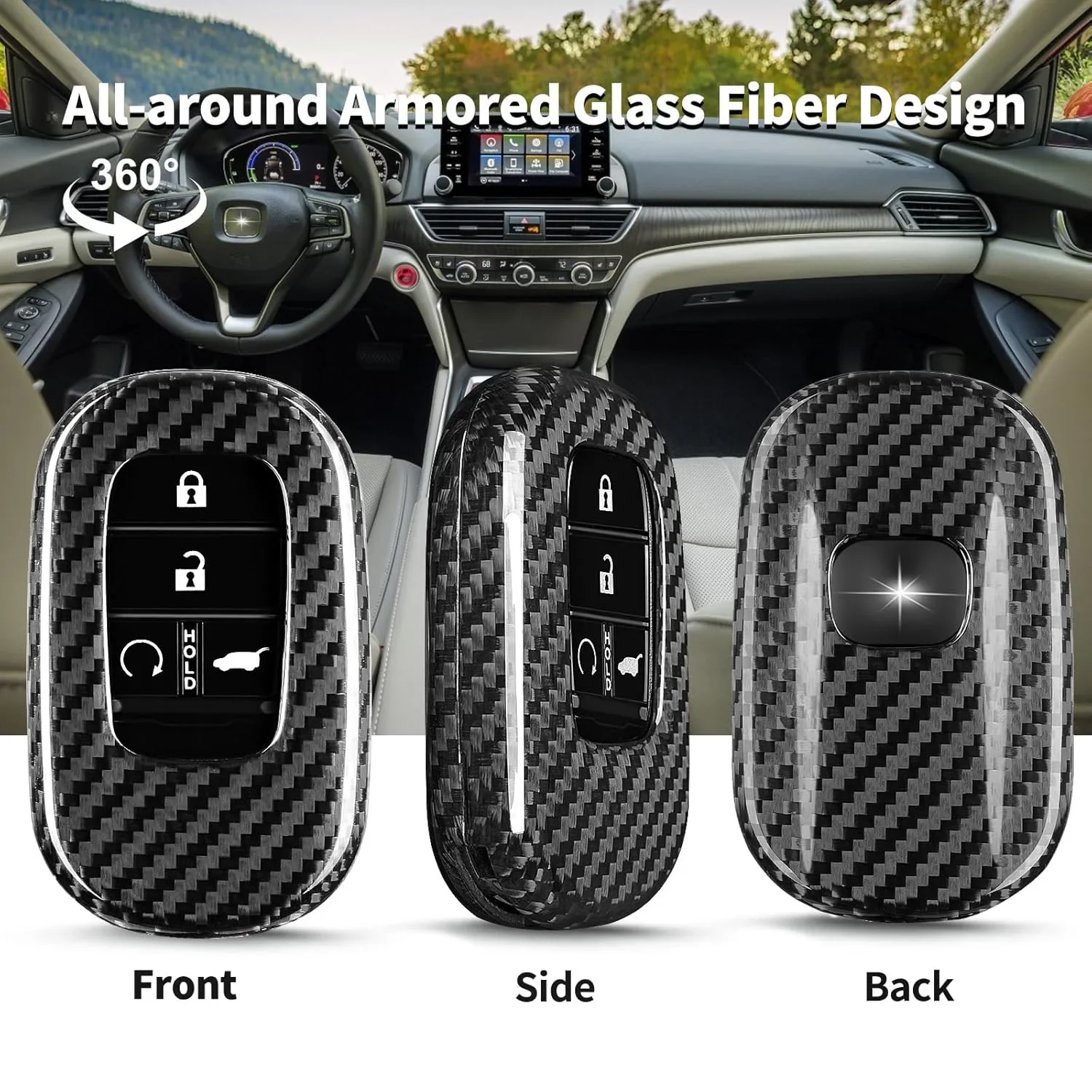 Key Fob Cover For Honda Civic Type R 2025 Real Carbon Fiber Key Case For Honda Accord HR-V CR-V Pilot Sport 2024 Accessories