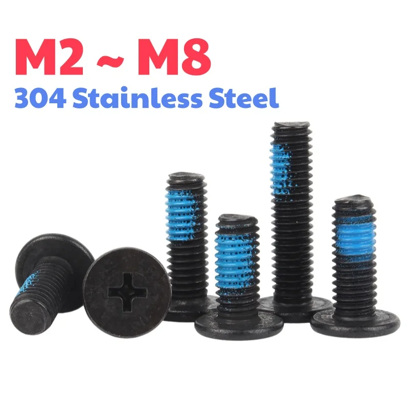M2 M2.5 M3 M4 M5 M6 M8 Black 304 Stainless Steel Cross Thin Flat Head Screw Phillips Blue Dispensing Bolts
