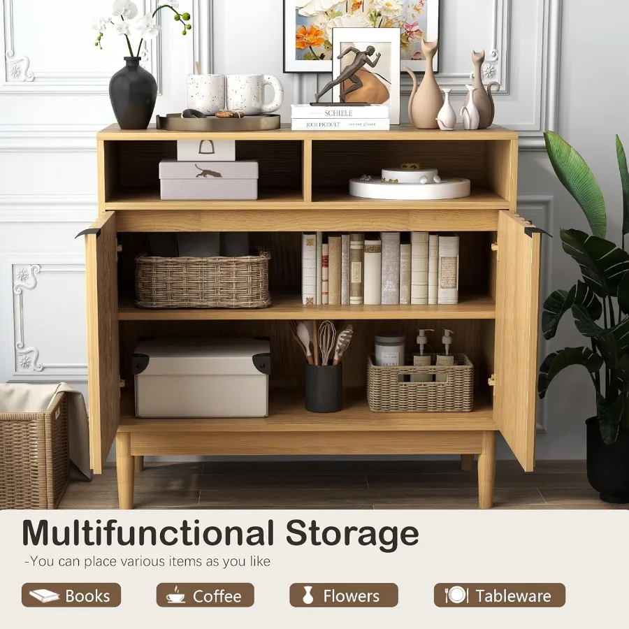 خزانة بوفيه مع خزانة تخزين مخددة، خزانة جانبية مع أرفف قابلة للتعديل، 35 خزانة تخزين بوفيه مطبخ كبيرة مع #4