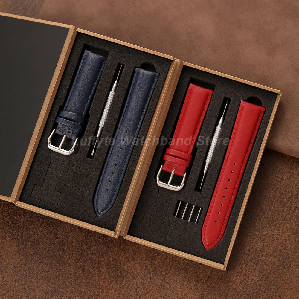 Business Fashion Women Men Leather Watch Band 18mm 20mm 22mm with Gift Packing Box Replacement Wristwatch Band
