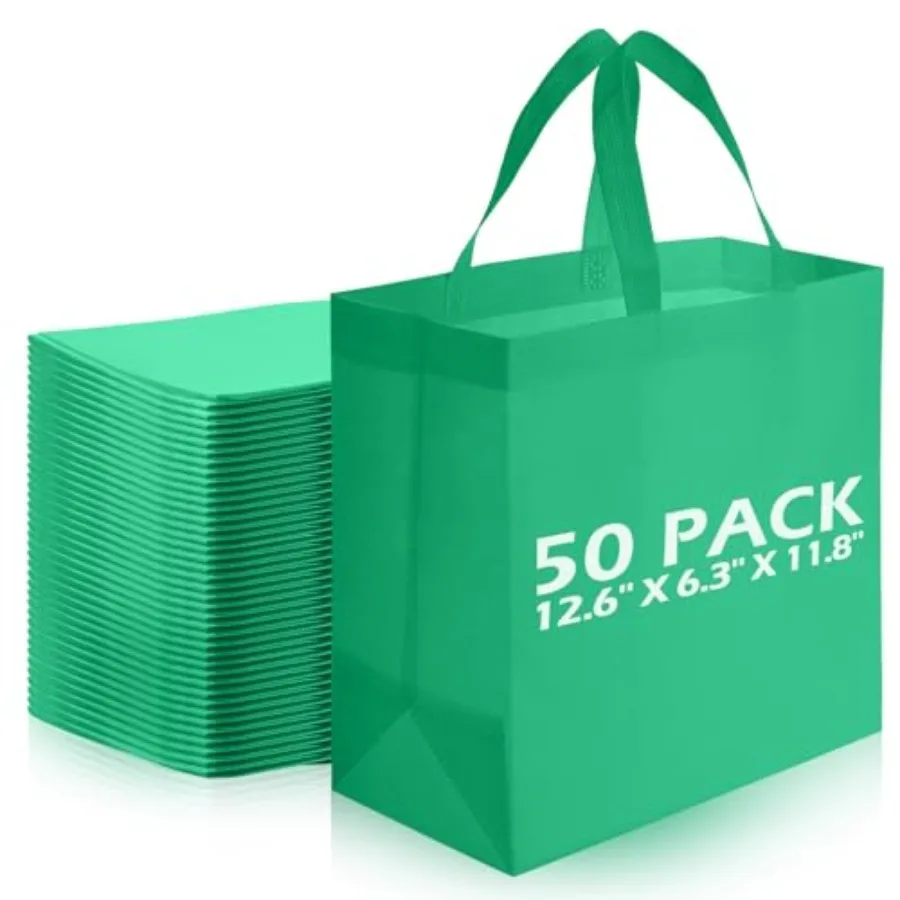 

50 Pieces Reusable Totes Bag Bulk Shopping Bags Non Woven Grocery handbag with Handles Foldable for Boutiques