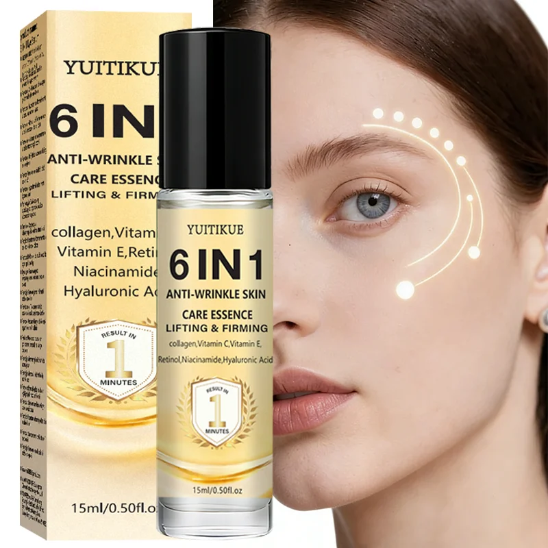YUITIKUE Essência para Cuidados com a Pele 6 em 1 - Com Colágeno, Retinol e Vitaminas, Design com Rolo, Hidrata e Suaviza a Pele, 15ml