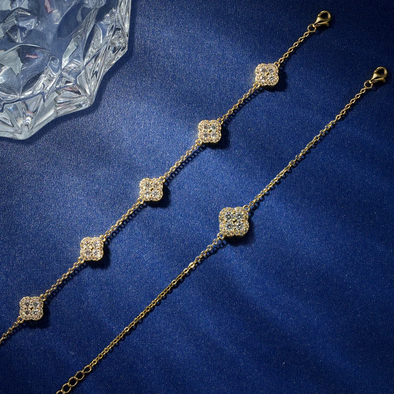 Rrjzz Zertifizierter Runder Schliff D-Farbe Moissanit VVS1 Labor-Imitationsdiamant Kleeblatt-Armband Glücksbringer Vierblättriges Armband für Frauen – Detail 4