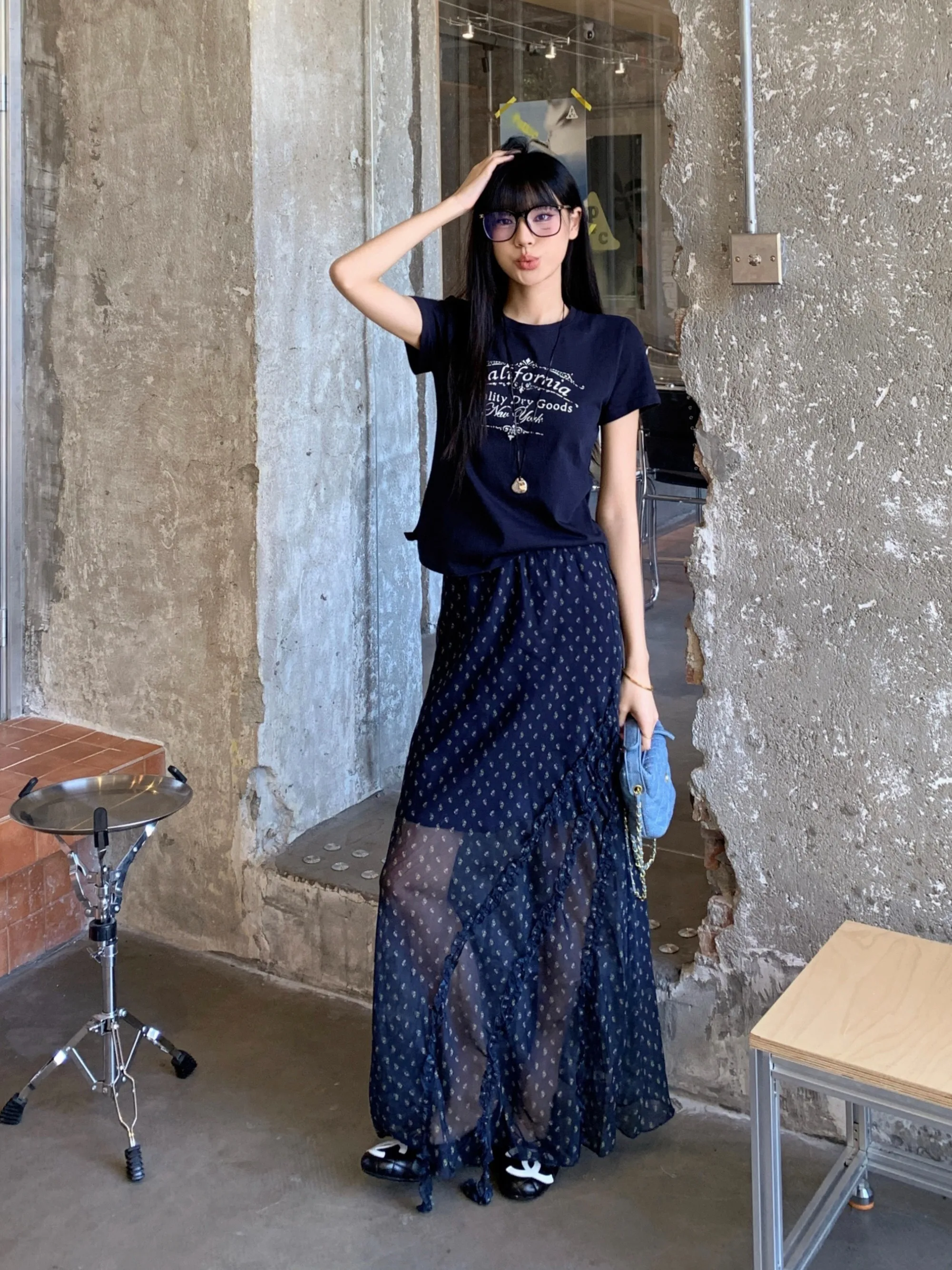 

plus Size Casual Print Top And Skirt Set Summer New Style Retro Letter Floral Half Skirt High Waist A-Line Korean Style Fashion