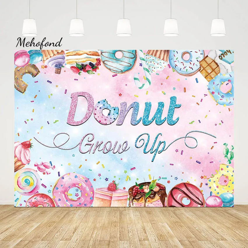 Mehofond Sweet Donut Grow Up Backdrop Child Birthday Party Photography Background Strawberry Cake Decor Photo Studio Photocall