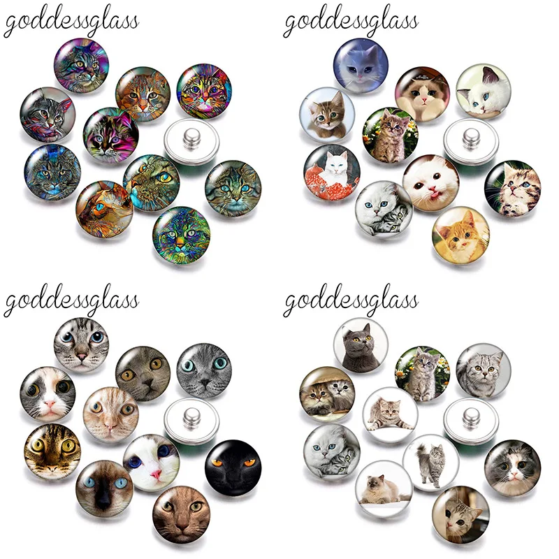 New Cute Cat Love Pet Cats Drawings 10pcs mix Round 12mm/18mm snap buttons for 12mm/18mm snap necklace DIY findings jewelry