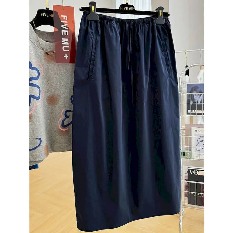 

Women's Autumn Skirts Casual Korean Style Loose Elastic Waisted A-line Mid-length Vintage Streetwear Versatile Clothing Trend