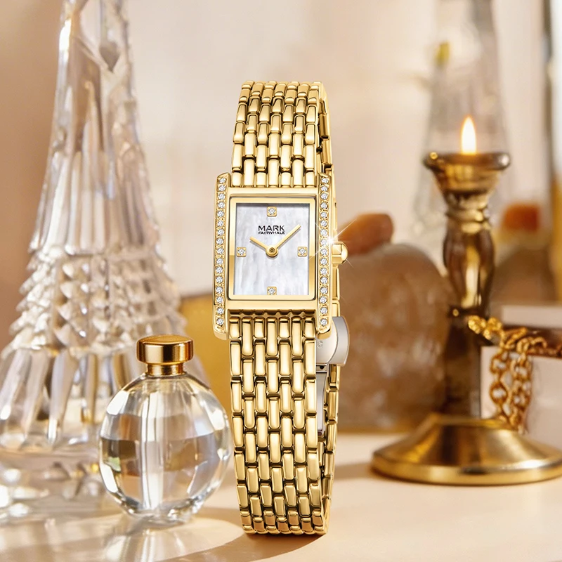 MARK FAIRWHALE FW-3980 Women's Quartz Watch 22MM Metal & Zircon Case 30M Waterproof Metal Bracelet Wristwatch