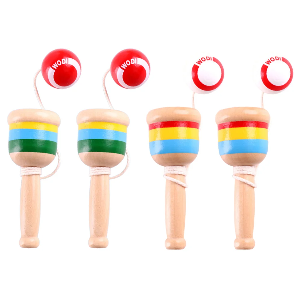 4pcs Kendama Cup Toy Creative Kids Puzzle Toy Wooden Hand-eye Coordination Toy kendama cup toys cup and ball game