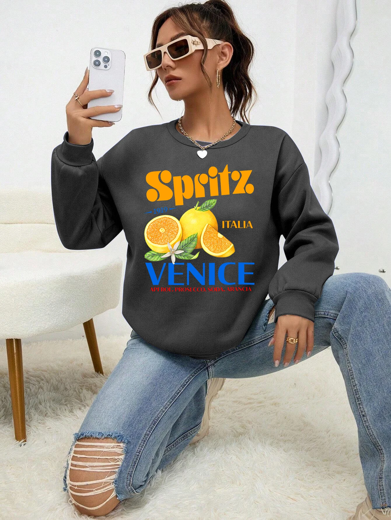 

Spritz Venice Lemon Italia Print Women Pullovers Street Fleece Sweatshirt Crewneck Autumn Sportswear Fashion Y2K Clothing