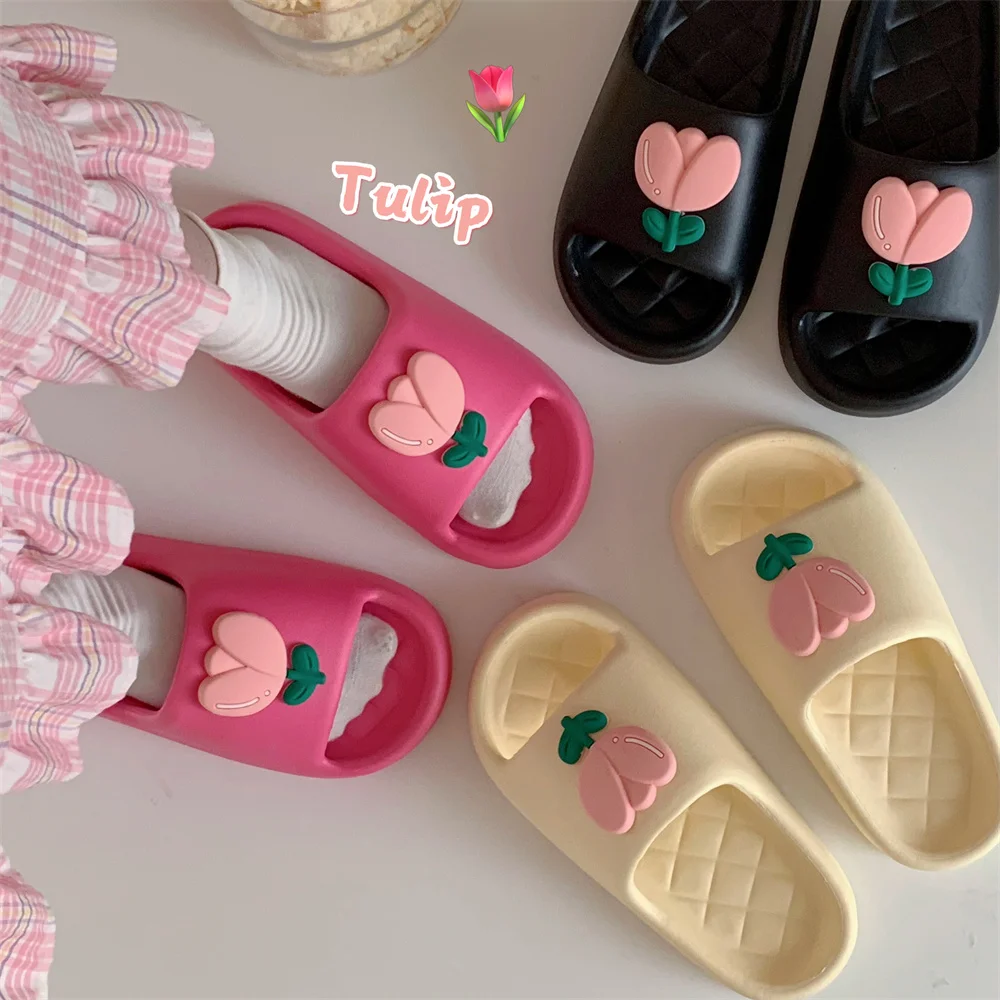 Women Slipper Cute Tulip Slippers For Summer Outwear Thick Sole Anti Slip And Odor Proof Home Slipper