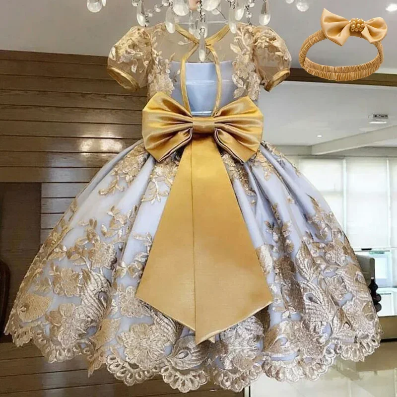 Baby Dresses for Girls Birthday Party Flower Lace Vintage Luxury Dress for Kids Holiday Ceremony Costume Girls Princess Dress