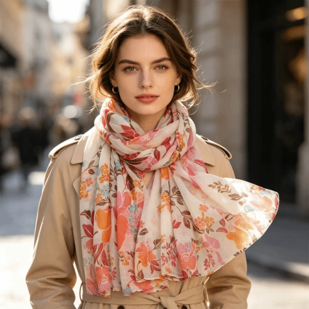Soft Thin Voile Thin Scarf Sunscreen Floral Print Wrap Shawls Floral Print Scarves Summer