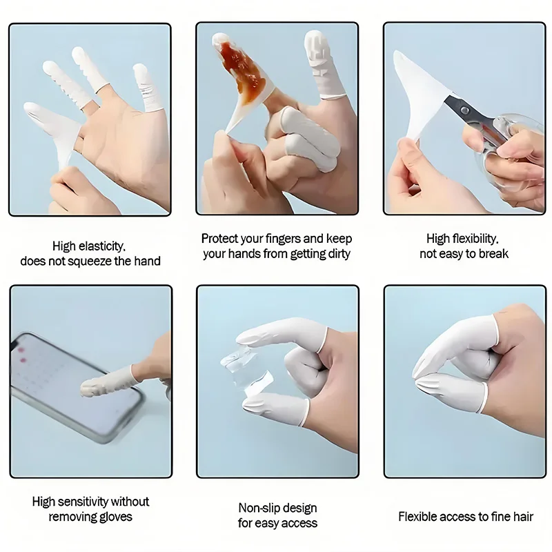 200PCS Multi-color Disposable Finger Cots Anti Slip Latex Powder Free Rolled Edge Finger Cots Beauty Hairdressing Tattoo Tools