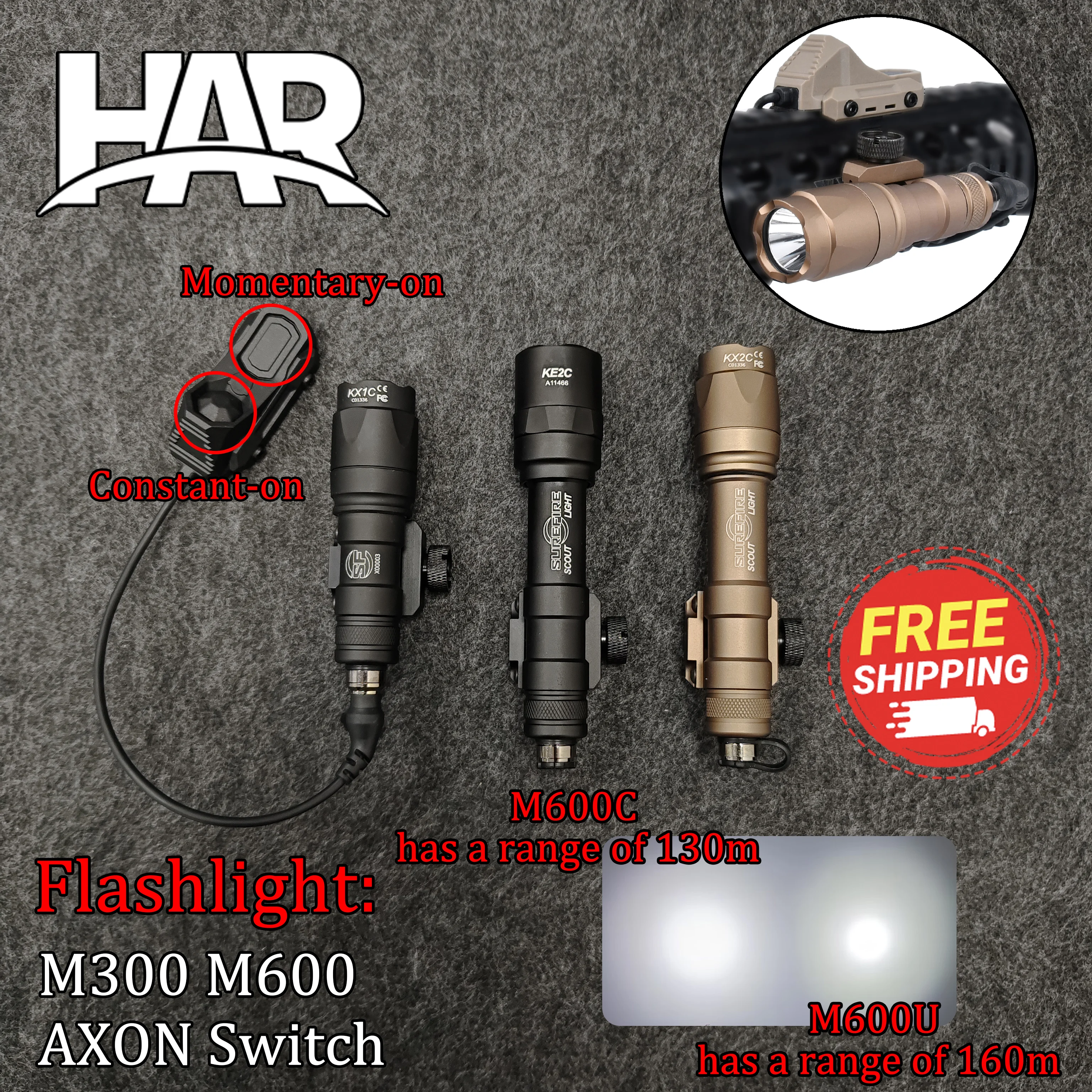 

Surefir M300 M600 Flashlight With AXON Dual Function Remote Pressure Switch Fit 20mm Rail Hunting Tactical Airsoft Light PEQ SF