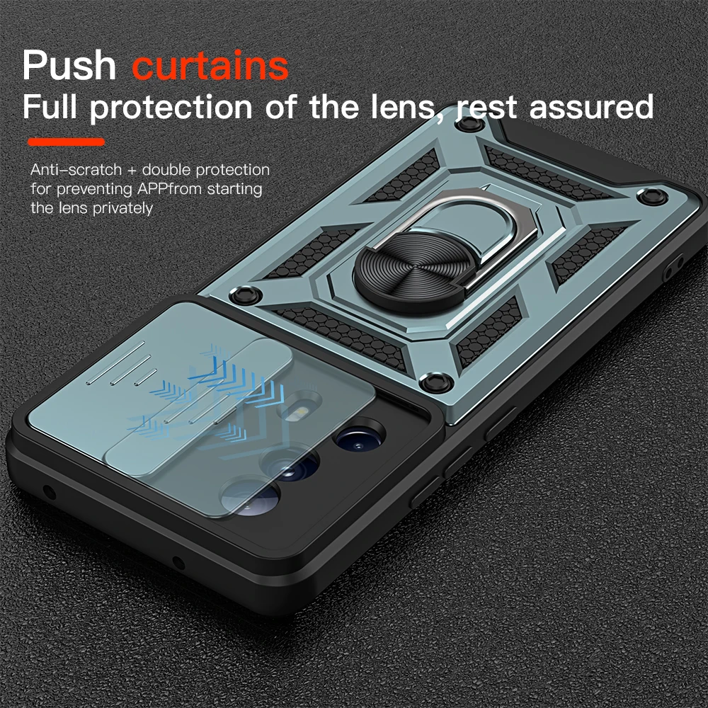 KEYSION Shockproof Case for Xiaomi 13 Lite 13 Pro 5G Slide Camera Lens Protection Ring Stand Phone Back Cover for Xiaomi Civi 2