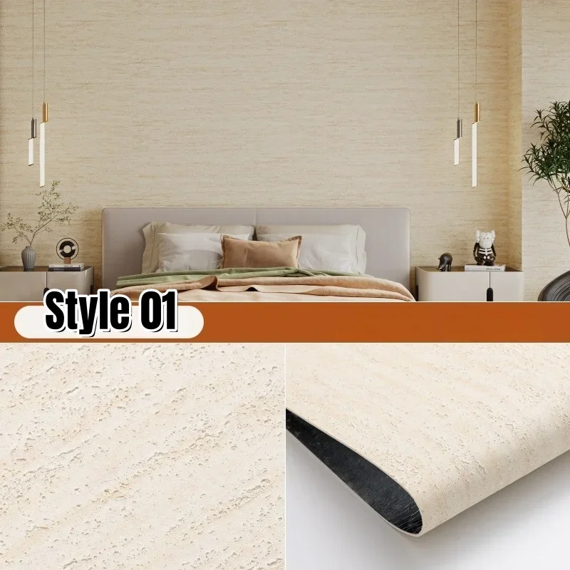 Realistic Limestone Texture Self-adhesive Wallpaper Faux Travertine Wall Sticker Wall Panel 300x40cm Interior Decoration Bedroom image 3