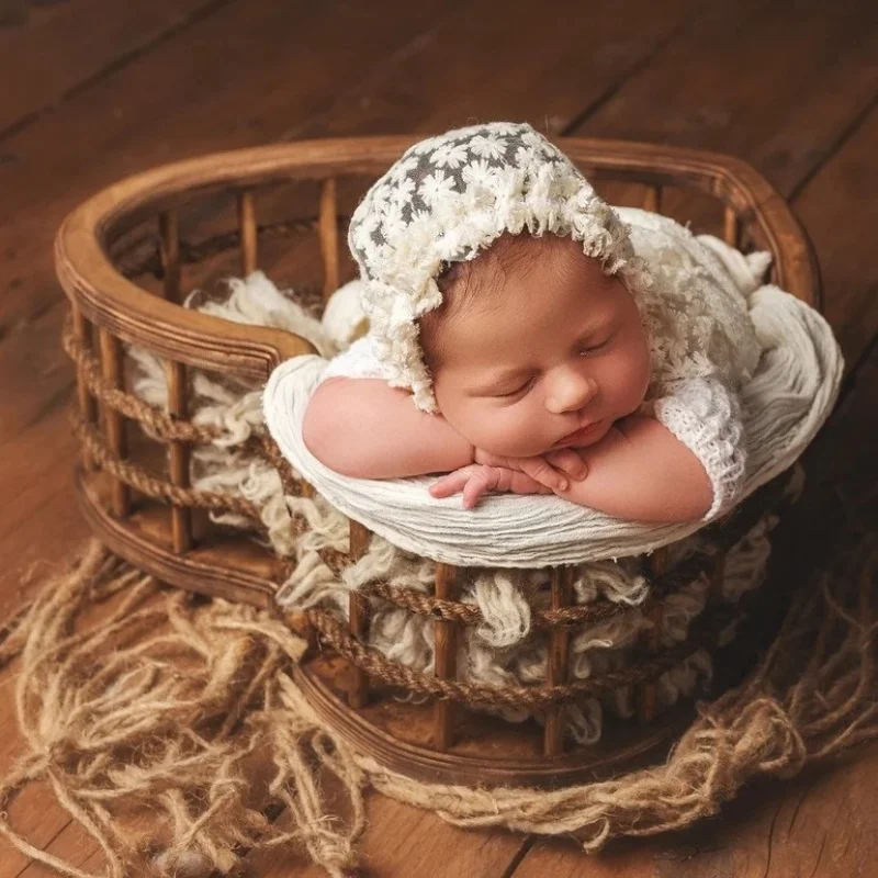 Newborn Photography Props Vintage Nostalgia Heart-shaped Basin Studio Photo Background Basket Baby Photo Shooting Accessories ﻿