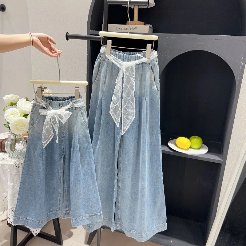 

2025 Girls' Autumn New Product Gradient Lace Belt Decorative Design Sensation Soft Cowboy Pants