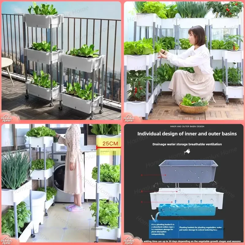 Multi-layer Hydroponic Garden Box for Balcony Vegetable Growing Self-watering Flower Pot Rack Indoor Outdoor Planting System