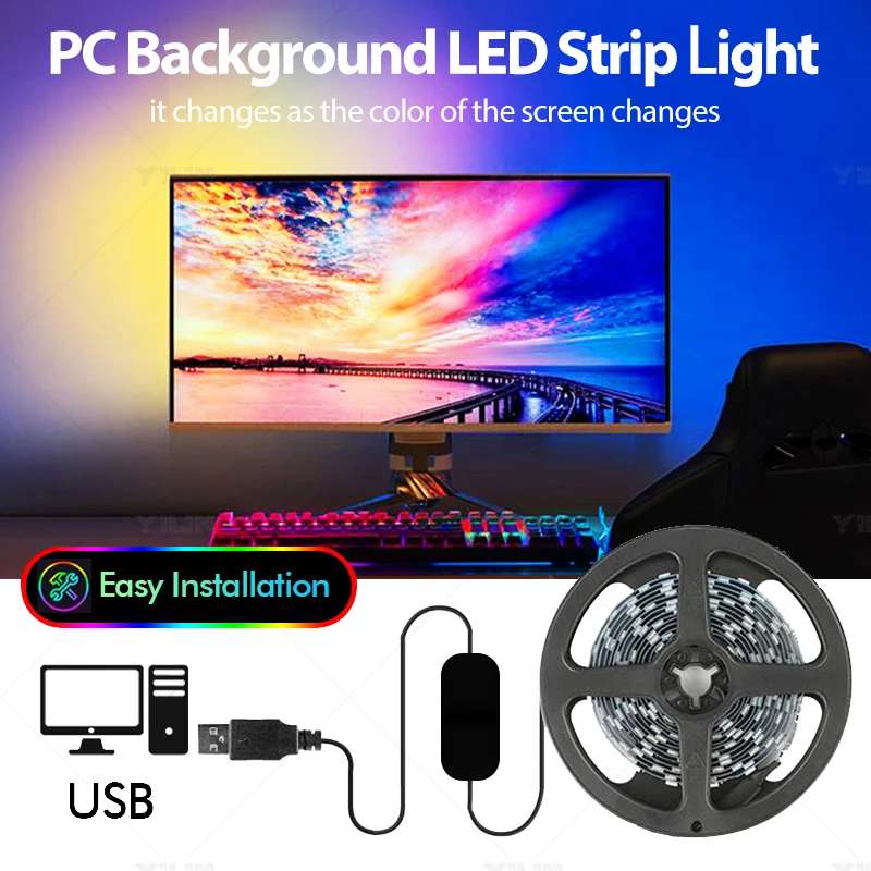 USB LED Strip komputerowy Dream Color RGBIC Monitor Back Light Bar PC Monitor Screen Color Sync Light Strips Inteligentne sterowanie oprogramowaniem