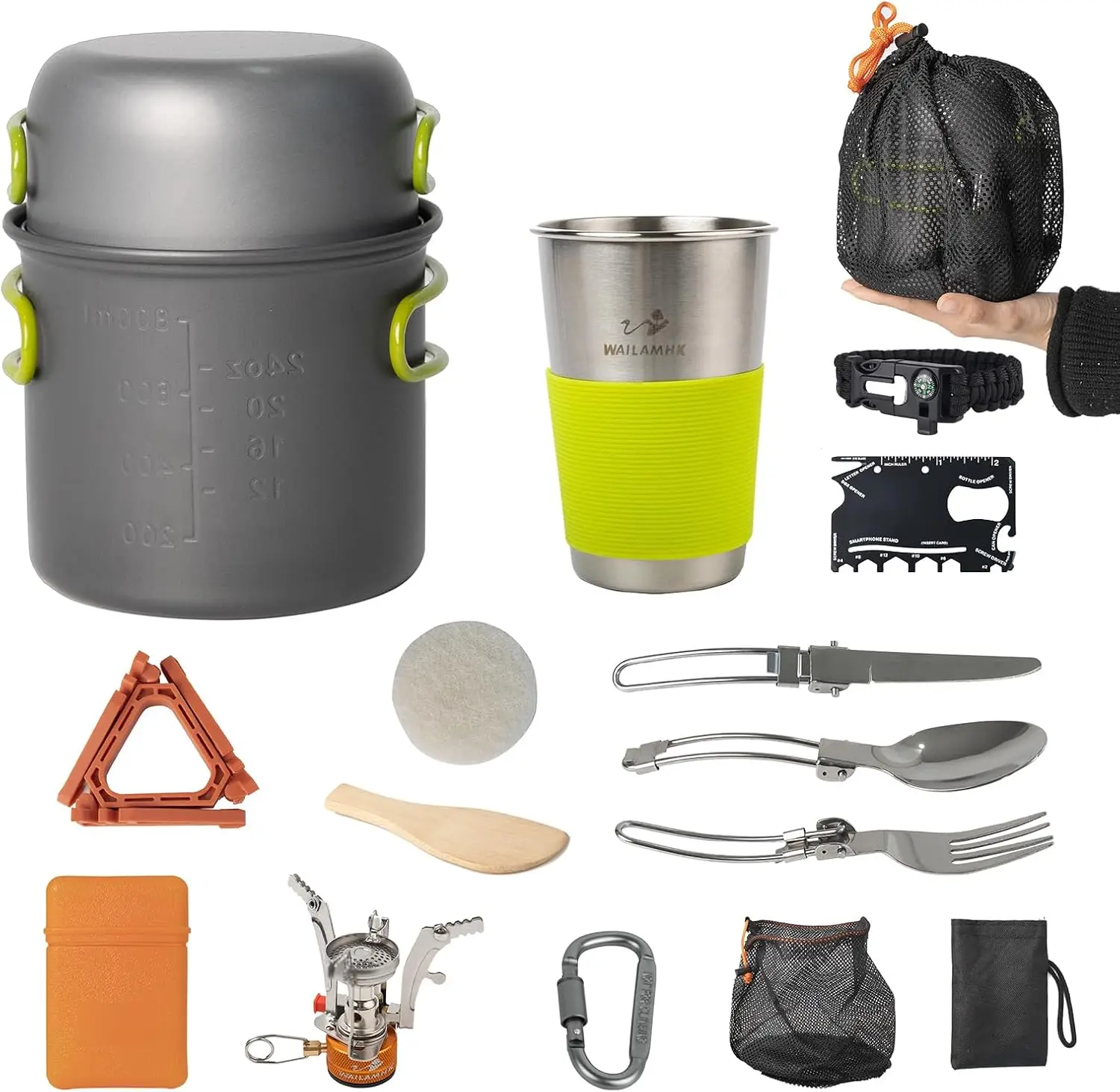 

16pcs Camping Cookware Mess Kit, Lightweight Backpacking Cooking Set for 1-2 Person, Outdoor Gear for Hiking Picnic