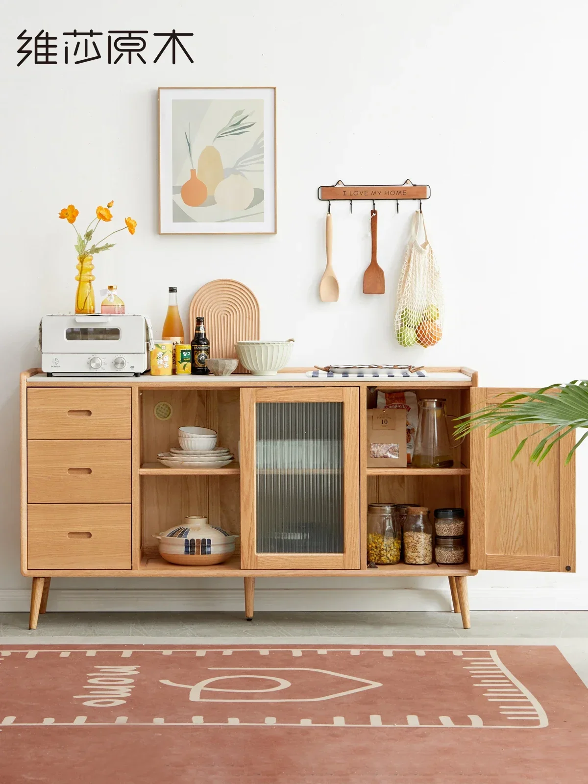 

Простой дубовый ресторан, каменная тарелка, чайный шкаф, бытовой бревенчатый кухонный шкаф для хранения