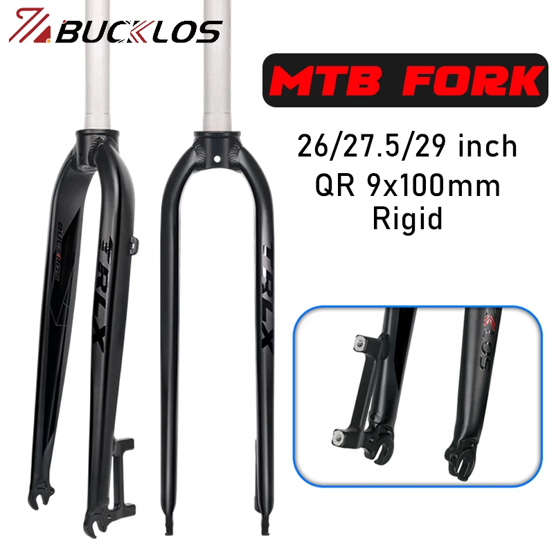 

BUCKLOS Bicycle Rigid Fork QR 9*100mm Fork for Mtb Gravel Travel Bike 26/27.5/29inch MTB Forks Aluminum Alloy Mountain Bike Fork