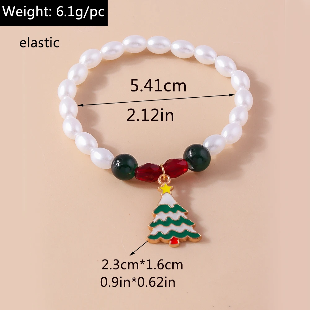 Modisches Handgefertigtes Imitationsperlen-Armband für Frauen mit Weihnachtsbaum-Anhängern, Armband für Mädchen, Party, Festival, Schmuckgeschenke – Detail 3