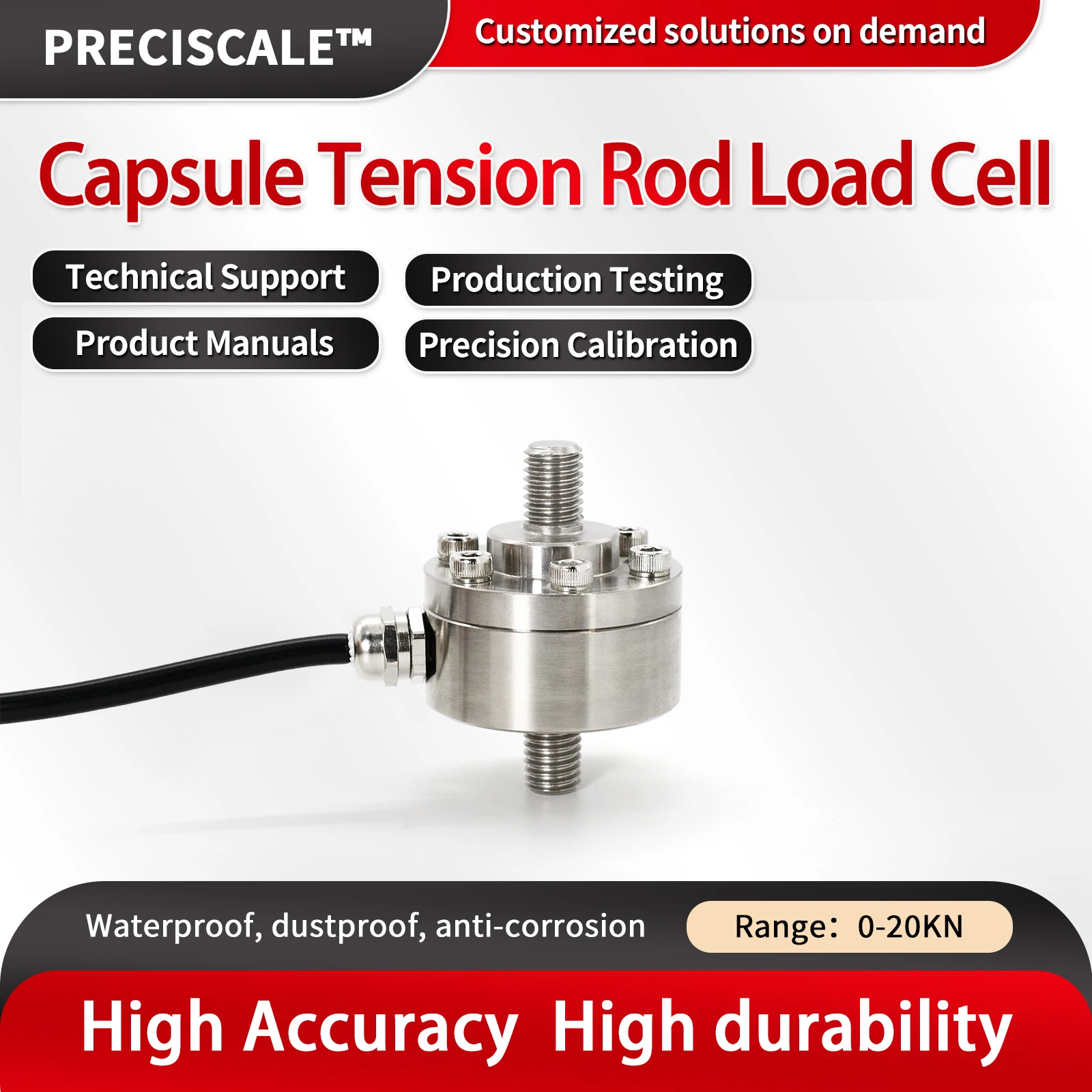 Load Cell Sensor, 51Outer Diameter, Test Tensile Force and Compressive Force, High Precision, 50KG 100KG 200KG 300KG 500KG 1T 2T