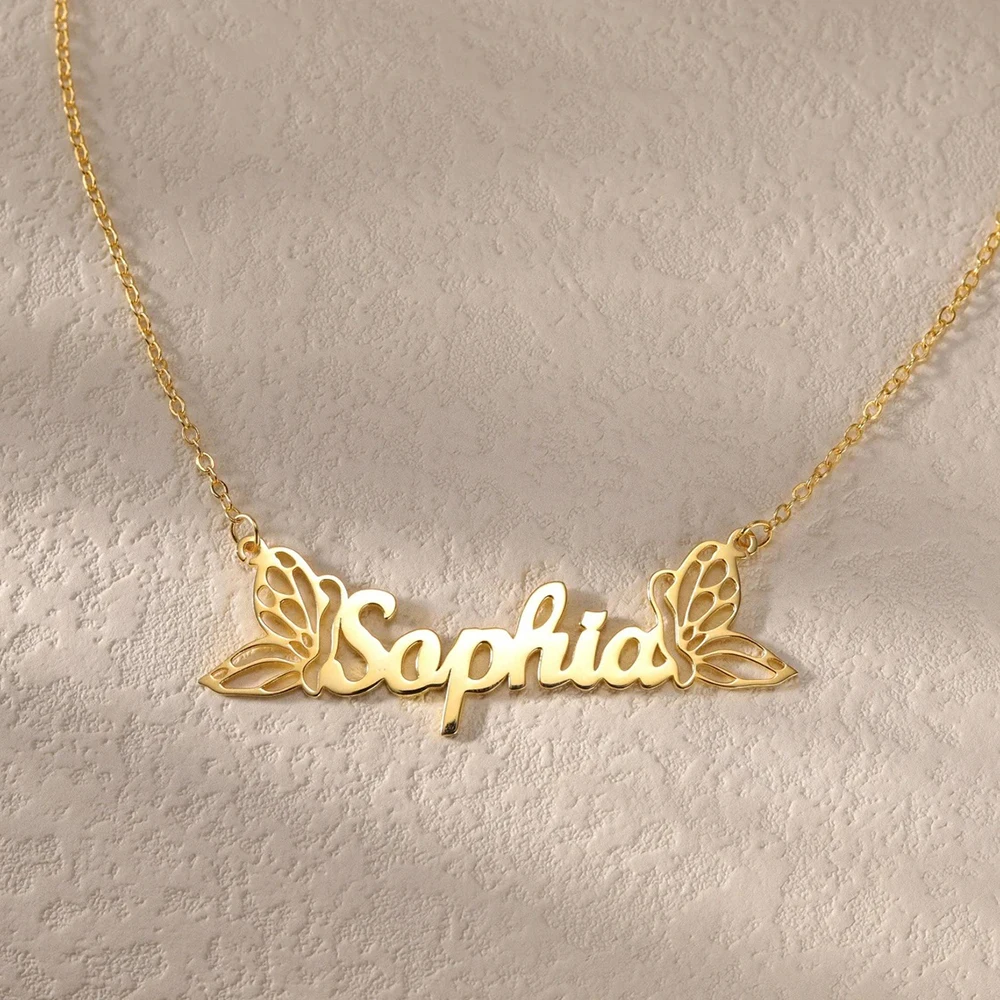 

Sipuris Customized Butterfly Name Necklace Stainless Steel Dainty Two Butterfly Wings Nameplate Charm Jewelry Women's Gifts