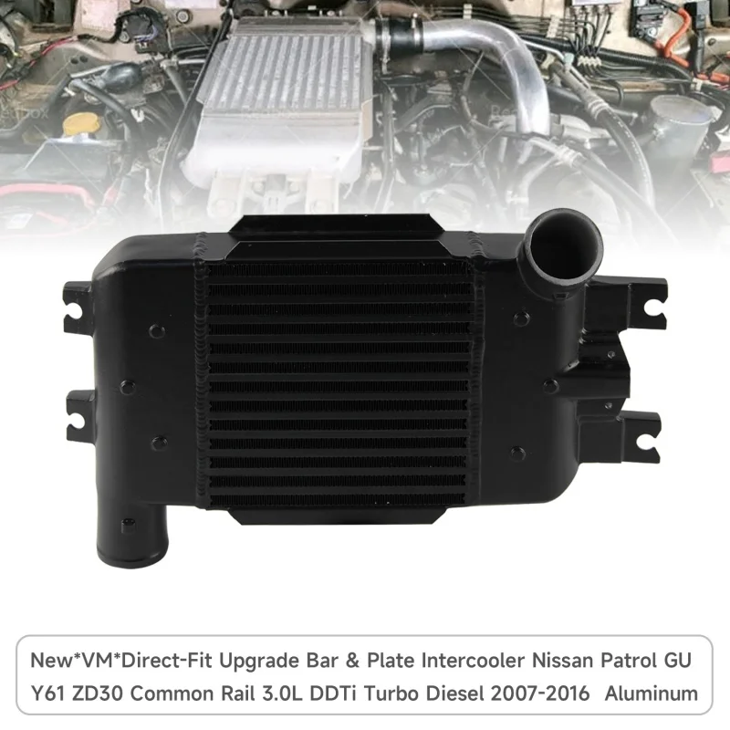 

New*VM*Direct-Fit Upgrade Bar & Plate Intercooler Fits Nissan Patrol GU Y61 ZD30 Common Rail 3.0L Diesel 2007-2016 Aluminum